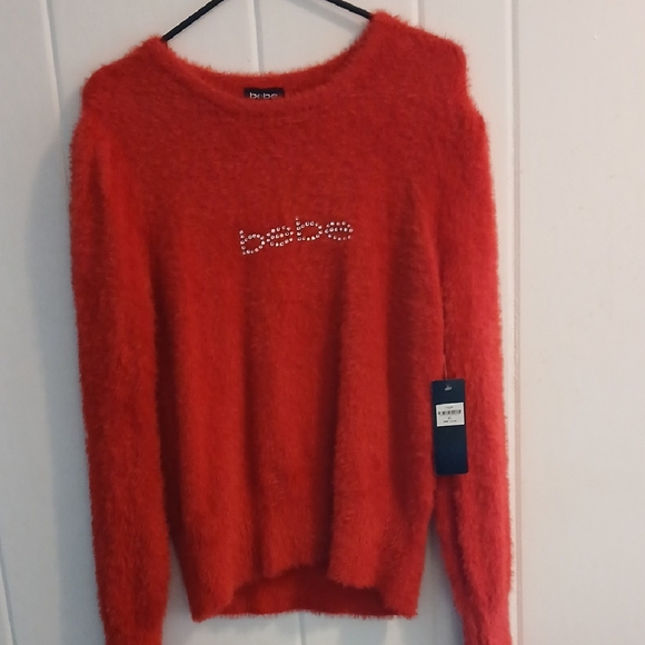 bebe Sweaters - Bebe Red Fuzzy Crew Neck Sweater